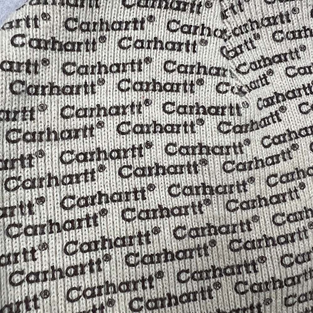 Carhartt Beanie Hat AOP Cream Orange Logo Knit Winter Streetwear RARE Collectors - Picture 5 of 12